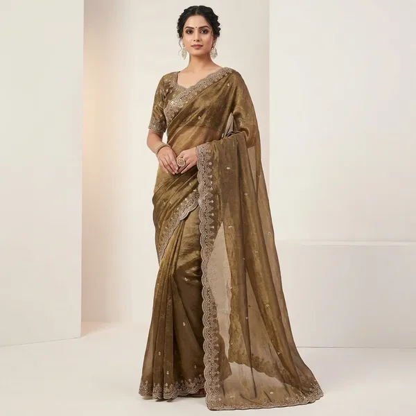 Elegant_Olive_Green_Organza_Saree_with_Embroidered_Border_and_Blouse