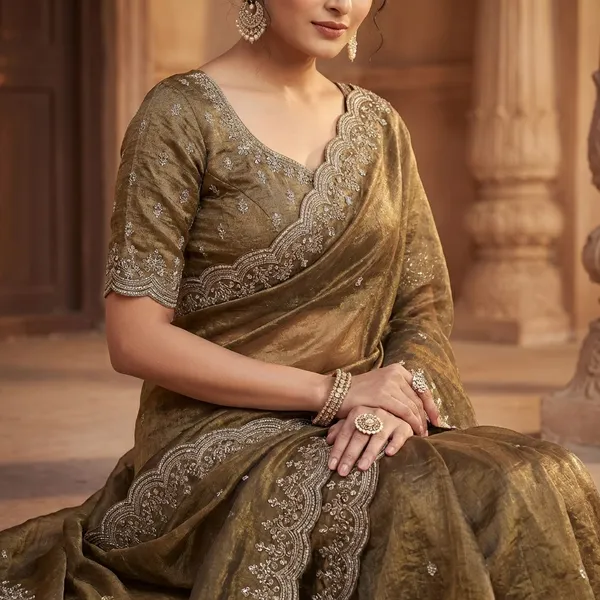 Elegant_Olive_Green_Organza_Saree_with_Embroidered_Border_and_Blouse