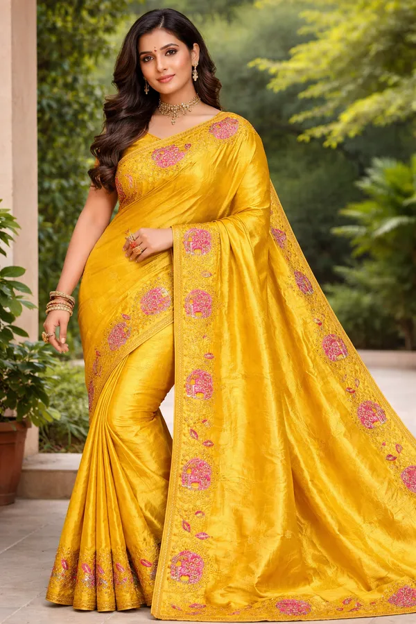 Golden_Yellow_Silk_Saree_with_Pink_Elephant_Embroidery_and_Sequin_Work