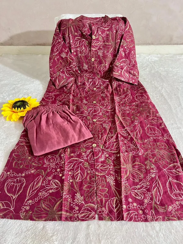 Burgundy_Floral_Printed_Cotton_Kurta_Set_with_Pants