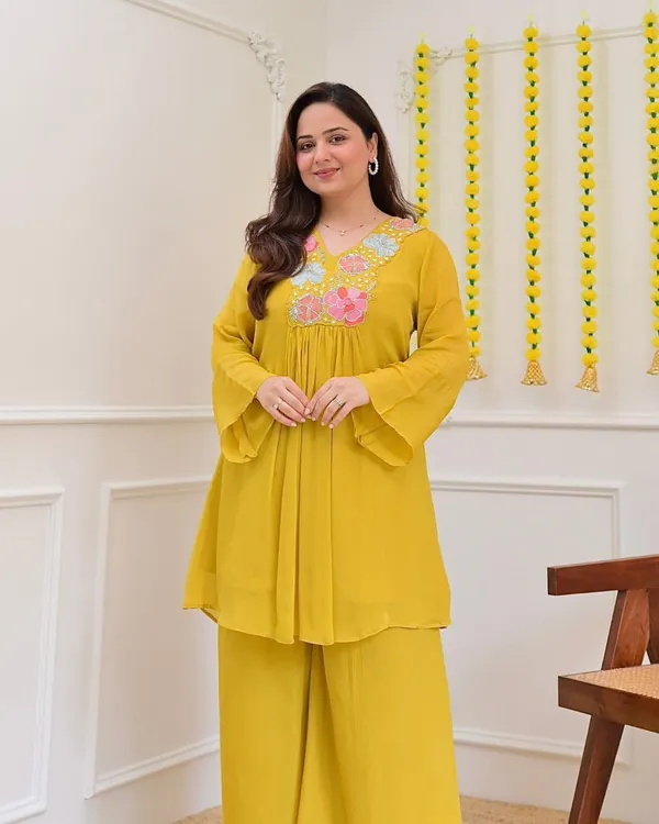 Mustard_Yellow_Floral_Embroidered_Kurti_Palazzo_Set