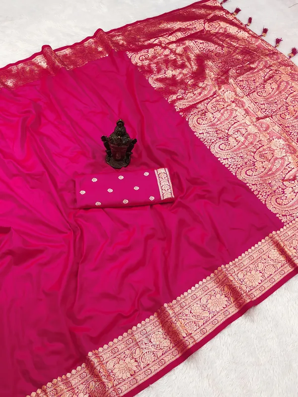 Rani_Pink_Banarasi_Silk_Saree_with_Golden_Zari_Border