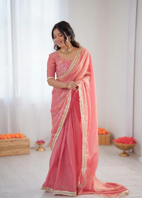 Pink_Embroidered_Saree_with_Golden_Border_and_Designer_Blouse