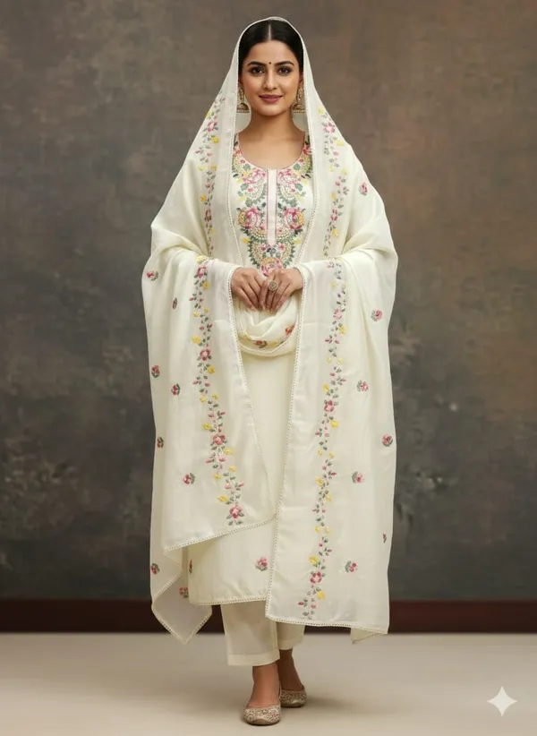 White_Embroidered_Ethnic_Suit_Set_with_Golden_Work_and_Dupatta