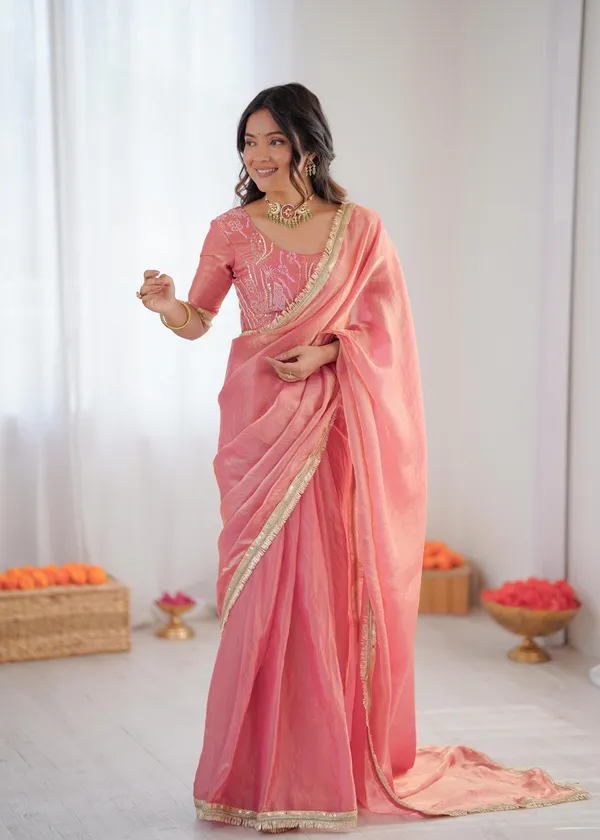 Pink_Embroidered_Saree_with_Golden_Border_and_Designer_Blouse