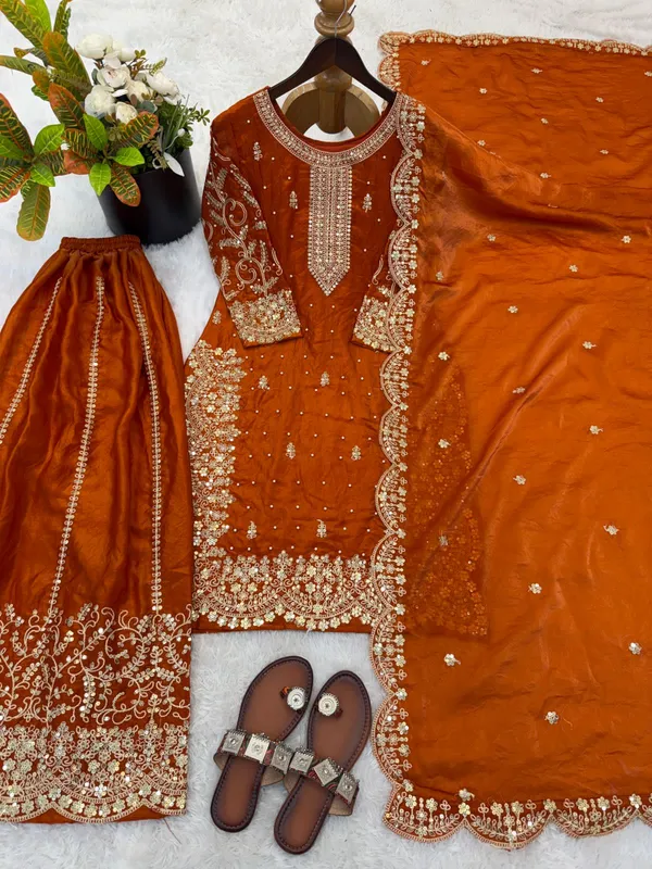 Orange_Embellished_Ethnic_Suit_Set_with_Dupatta_and_Embroidered_Sharara