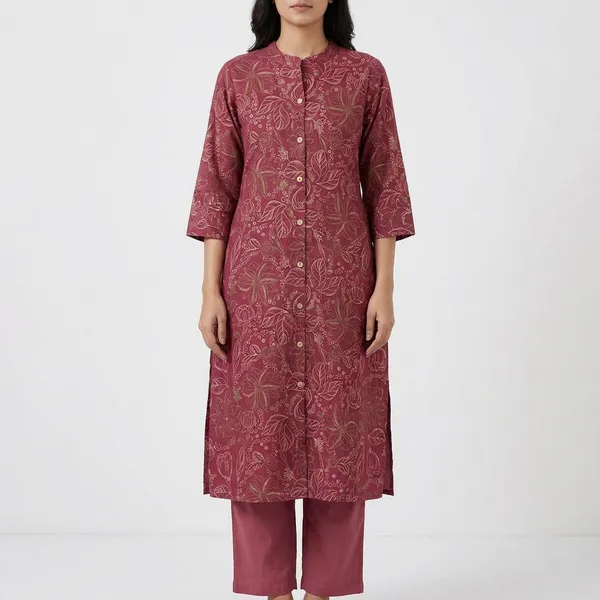 Burgundy_Floral_Printed_Cotton_Kurta_Set_with_Pants