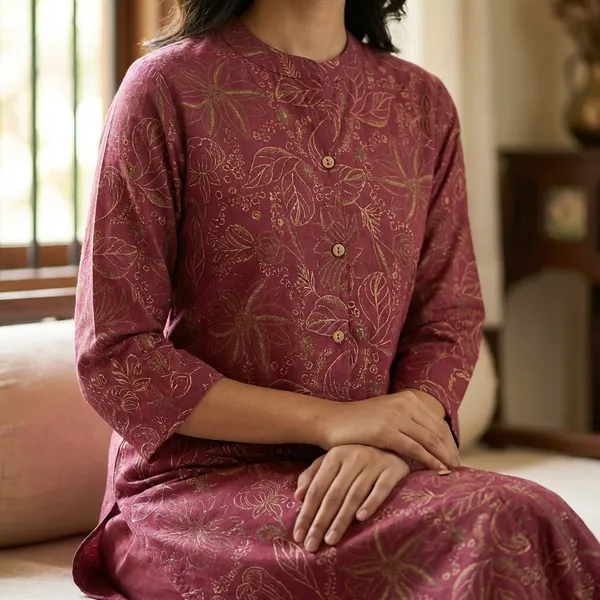 Burgundy_Floral_Printed_Cotton_Kurta_Set_with_Pants