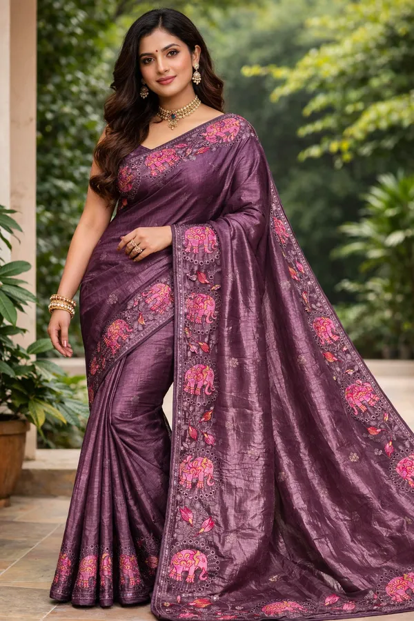 Purple_Embroidered_Elephant_Motif_Silk_Saree_with_Blouse