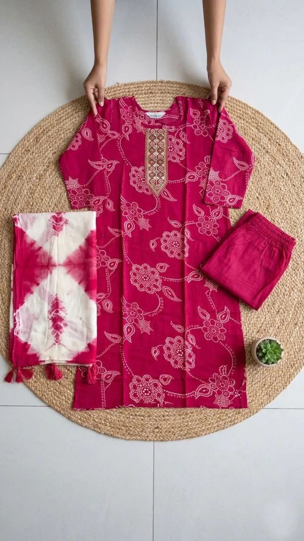 Pink_Embroidered_Cotton_Kurta_Set_with_Tie-Dye_Dupatta