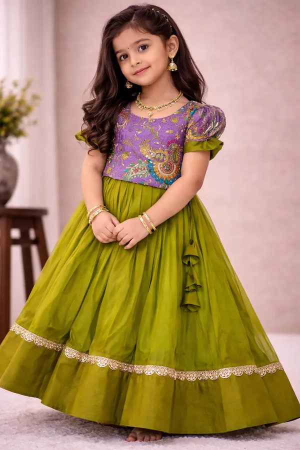 Parrot_Green_Lehenga_with_Lavender_Embroidered_Blouse