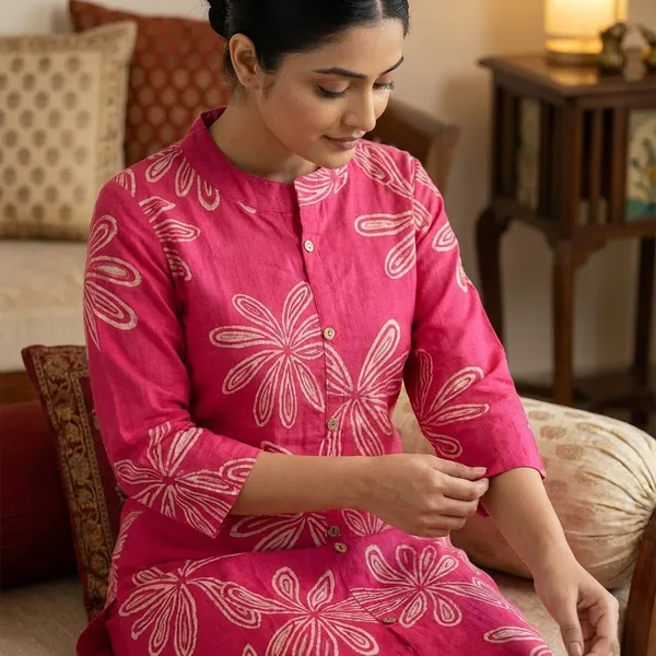 Red_Floral_Print_Cotton_Kurta