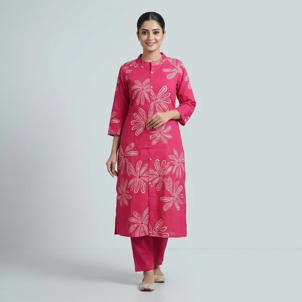Red_Floral_Print_Cotton_Kurta