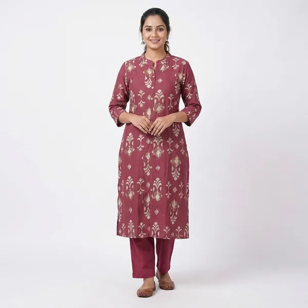 Maroon_Floral_Print_Cotton_Kurti_with_Shorts_Set