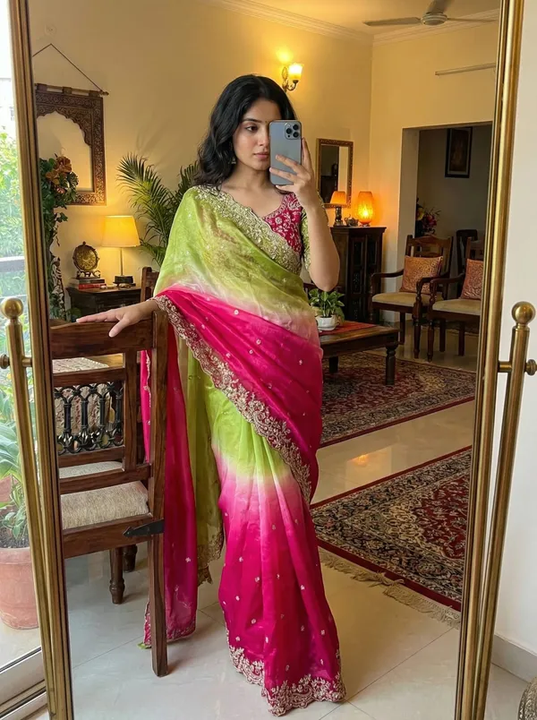 Elegant_Shaded_Green_and_Pink_Saree_with_Embellished_Border