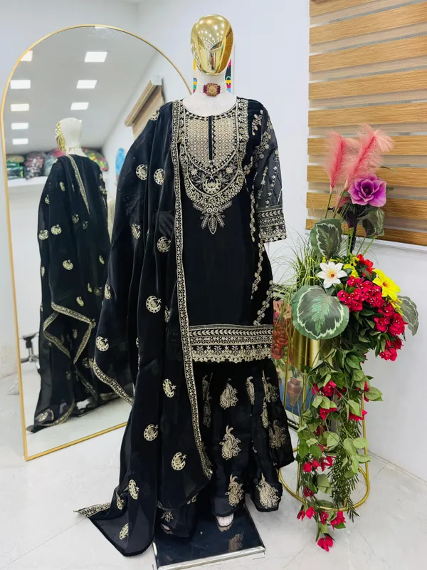 Black_Embroidered_Sharara_Suit_Set_with_Gold_Detailing