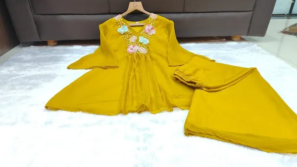 Mustard_Yellow_Floral_Embroidered_Kurti_Palazzo_Set