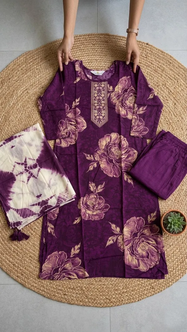 Purple_Floral_Embroidered_Ethnic_Kurta_with_Dupatta_Set