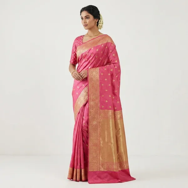 Rani_Pink_Banarasi_Silk_Saree_with_Golden_Zari_Border