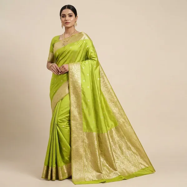 Traditional_Banarasi_Silk_Saree_with_Golden_Zari_Border_-_Parrot_Green
