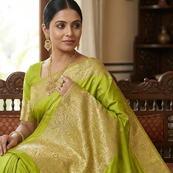 Traditional_Banarasi_Silk_Saree_with_Golden_Zari_Border_-_Parrot_Green