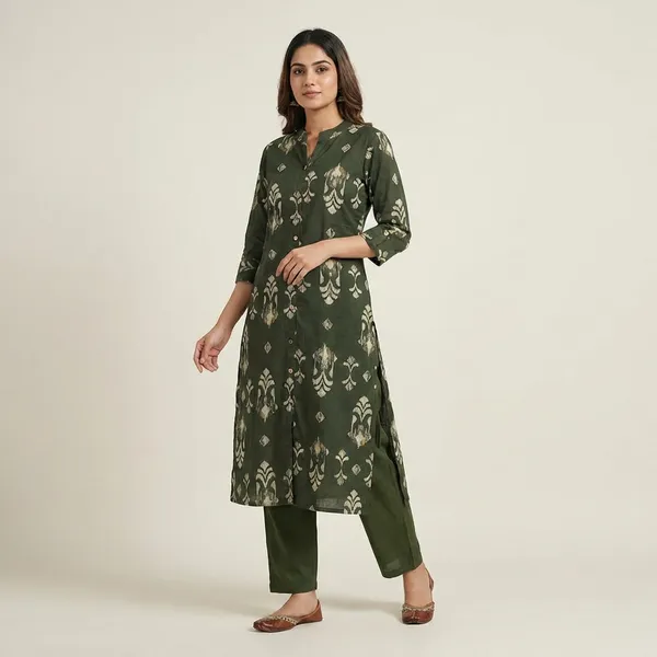 Green_Floral_Print_Cotton_Kurta_Set_with_Matching_Shorts