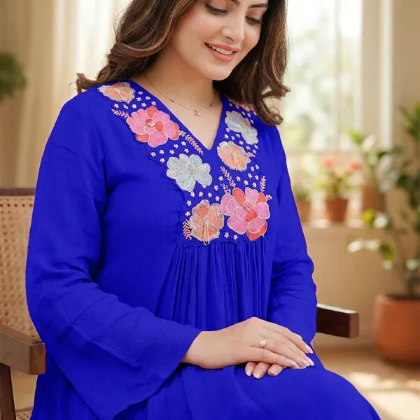Royal_Blue_Floral_Embroidered_Kurti_for_Women
