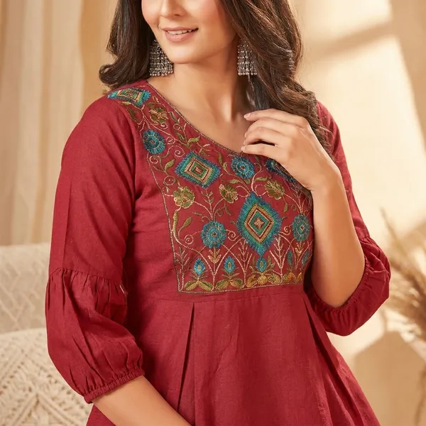 Maroon_Embroidered_Flared_Tunic_Top_for_Women