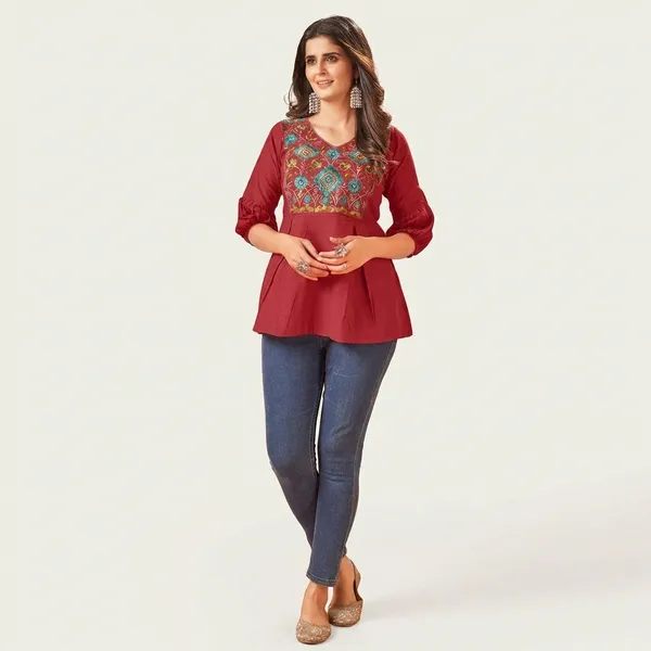 Maroon_Embroidered_Flared_Tunic_Top_for_Women