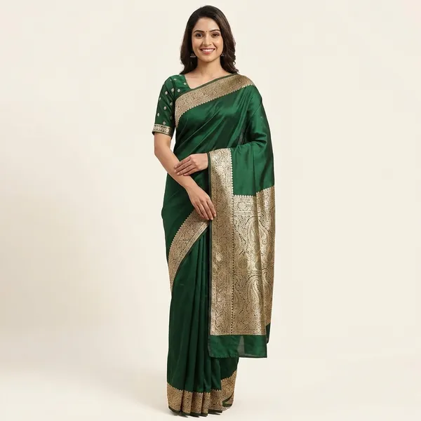 Green_Banarasi_Silk_Saree_with_Golden_Zari_Border
