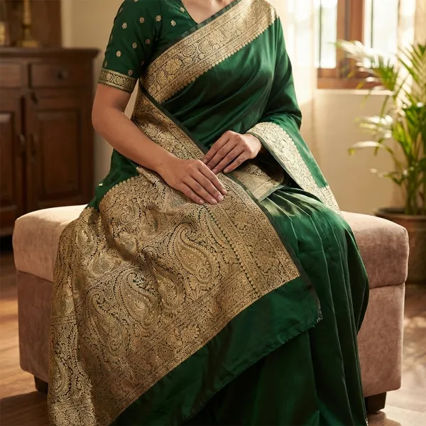 Green_Banarasi_Silk_Saree_with_Golden_Zari_Border