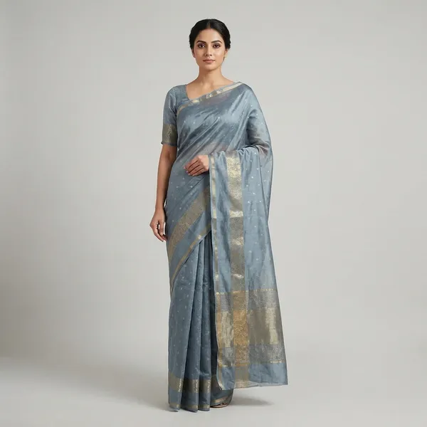Elegant_Grey_Silk_Saree_with_Golden_Zari_Border_and_Butta_Work