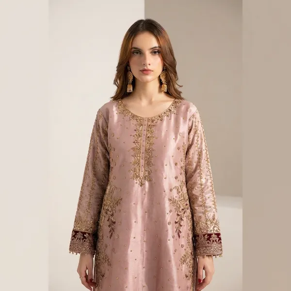 Elegant_Embroidered_Pakistani_Suit_Set_-_Peach_and_Maroon