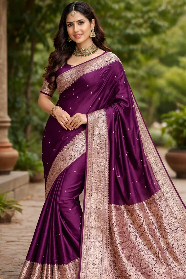 Purple_Banarasi_Silk_Saree_with_Golden_Zari_Border_and_Blouse_Piece
