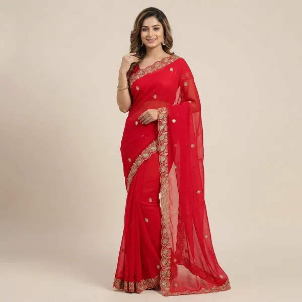 Red_Silk_Saree_with_Embroidered_Blouse_Pieces_-_Traditional_Indian_Wedding_Wear