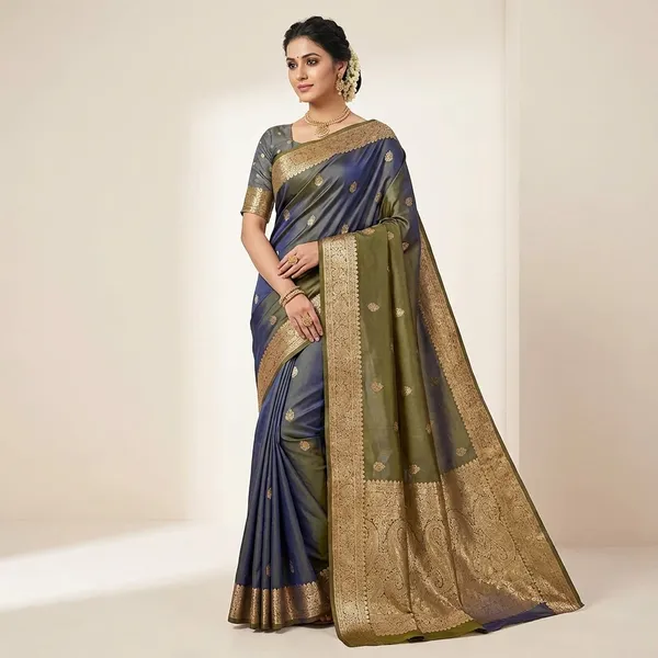 Elegant_Blue_Banarasi_Silk_Saree_with_Golden_Zari_Border