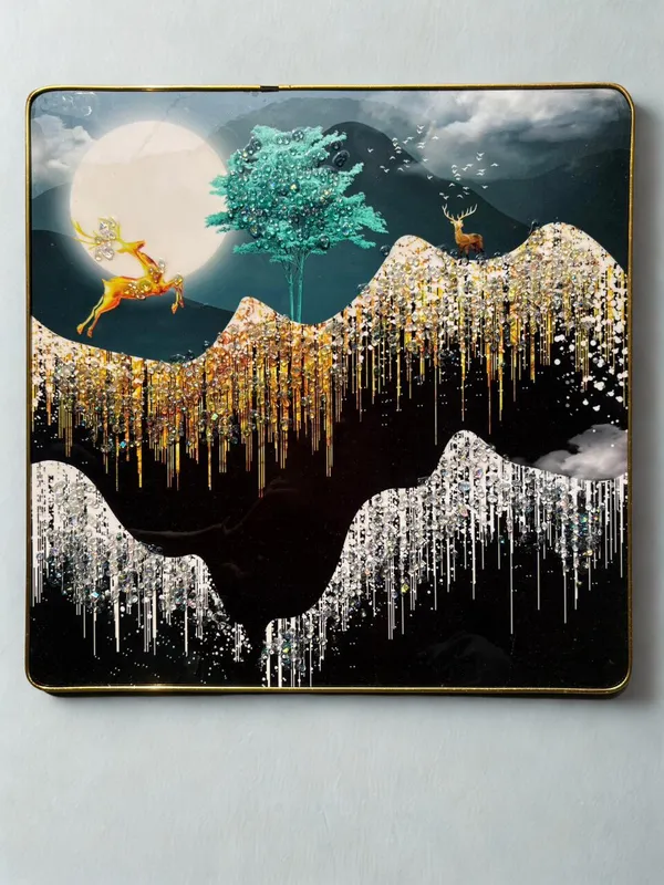 Multicolour_Premium_Quality_16x16_Inch_Mordern_Art_Double_Deer_Scenery