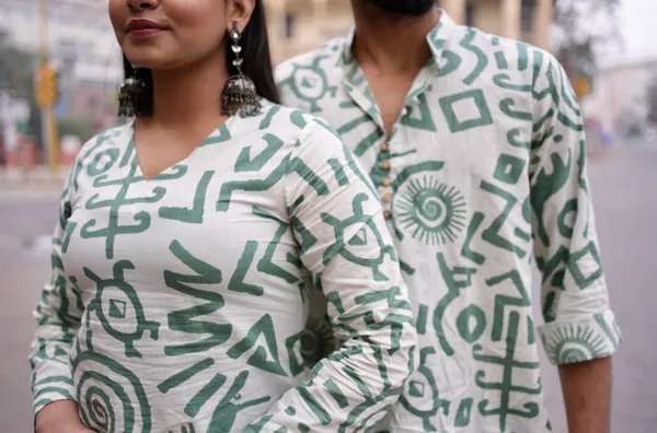 White_And_Green_Cotton_Desi_Romance_Couple_Kurta(Combo_Pack)