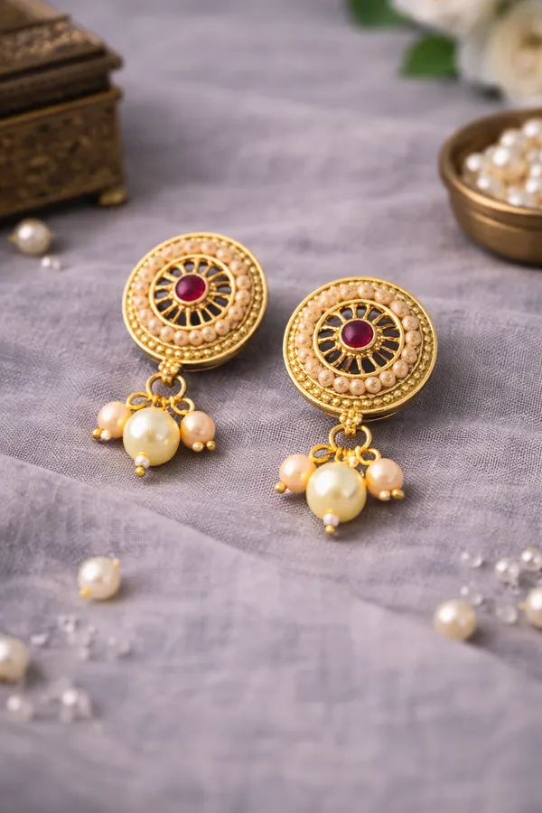 Antique_Gold_And_Pearl_Golden_Look_Choker_Necklace_Set_For_Women