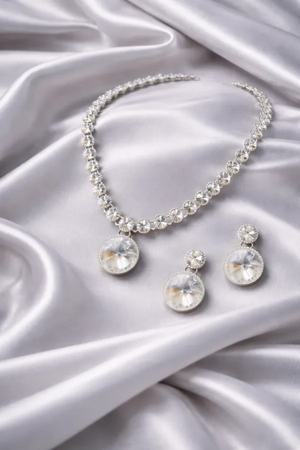 Silver_And_Clear_Classic_Look_Crystal_Necklace_Set_For_Women
