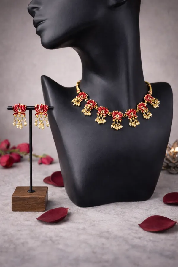 Red_Lotus_Meenakari_Necklace_Set_Festive_Wedding_Jewellery_For_Women
