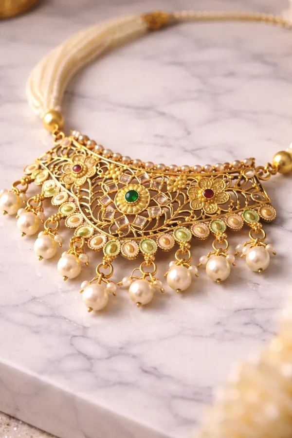 Gold_And_Pearl_Traditional_Kundan_Ranihaar_Choker_Premium_Wedding_Jewellery_Set_For_Women
