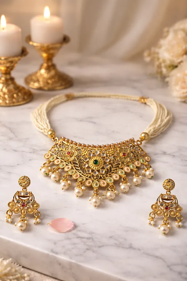 Gold_And_Pearl_Traditional_Kundan_Ranihaar_Choker_Premium_Wedding_Jewellery_Set_For_Women