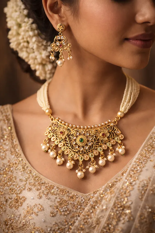 Gold_And_Pearl_Traditional_Kundan_Ranihaar_Choker_Premium_Wedding_Jewellery_Set_For_Women