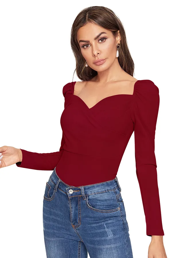 Maroon_Sweetheart_Neck_Full_Sleeve_Slim_Fit_Fancy_Top_For_Women