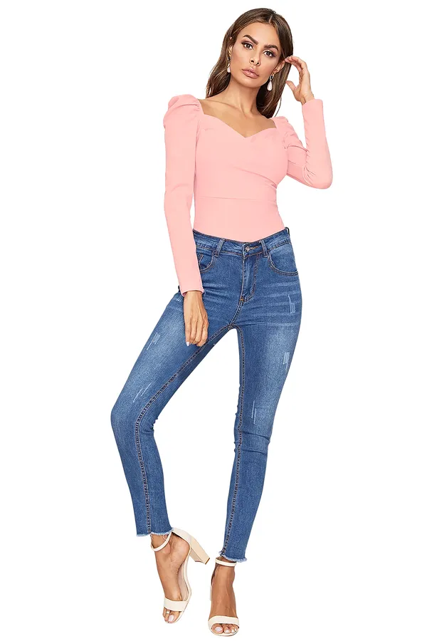 Peach_Sweetheart_Neck_Full_Sleeve_Slim_Fit_Fancy_Top_For_Women