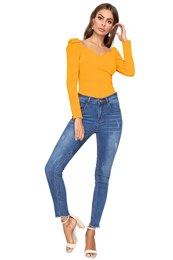 Yellow_Sweetheart_Neck_Full_Sleeve_Slim_Fit_Fancy_Top_For_Women