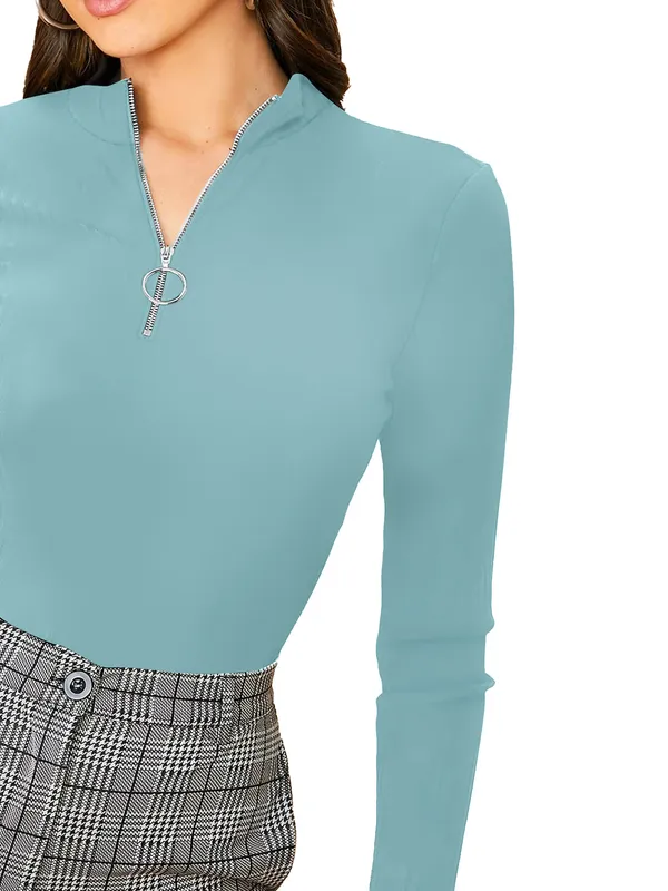 Pista_Dream_Beauty_Half_Zip_Mock_Neck_Long_Sleeve_Slim_Fit_Casual_Tee_Top_For_Women