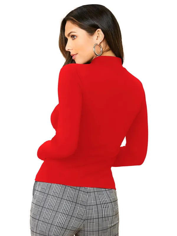 Red_Dream_Beauty_Half_Zip_Mock_Neck_Long_Sleeve_Slim_Fit_Casual_Tee_Top_For_Women