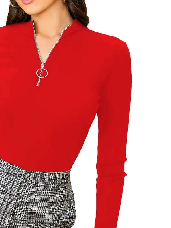 Red_Dream_Beauty_Half_Zip_Mock_Neck_Long_Sleeve_Slim_Fit_Casual_Tee_Top_For_Women